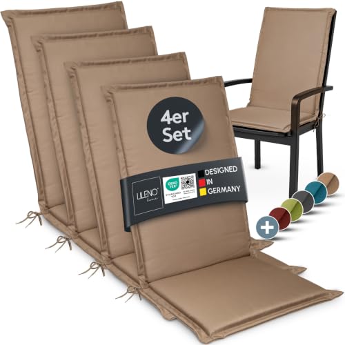 LILENO HOME Gartenstuhl Auflagen [4er Set - Hochlehner] in Taupe - Bequeme
