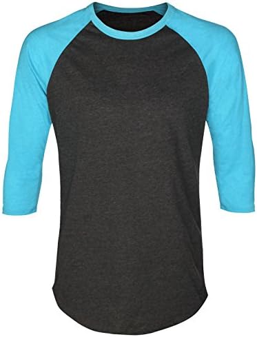Inclusion Apparel Unisex Raglan Shirt Baseball Tee 3/4 Sleeves Athetic Fit Top, Charcoal Aqua, Medium