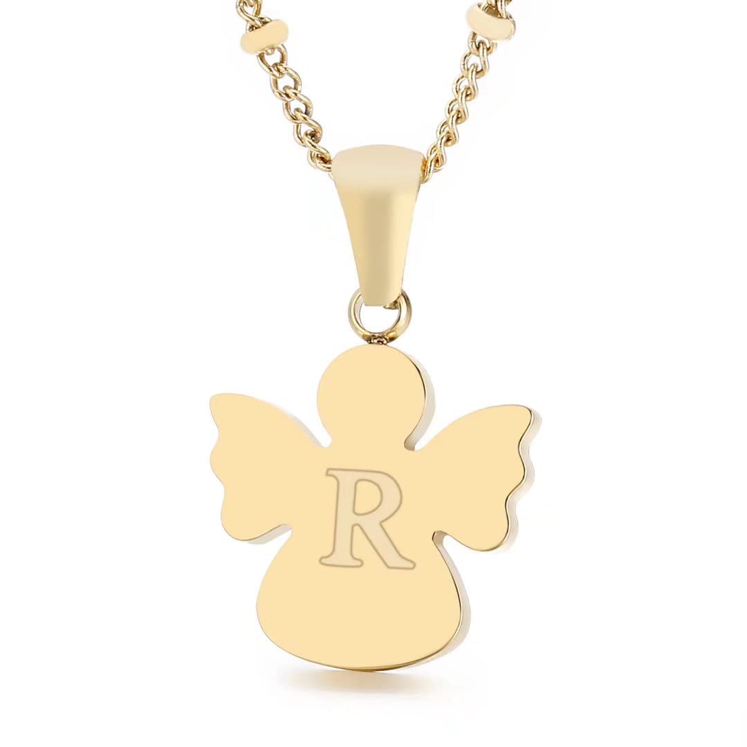 Qings Initial R pendant necklace, 26 letters golden angel chain, chain length 50 cm