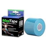 Kinesiology Tape MaxTape Elastic Kinesio Tape for Athletes - Sports Tape for Injury & Performance - For Knee, Shoulder, Elbow, Ankle, Back, Neck Pain - Superior Waterproof Technology and Adhesion - Latex Free - 2 inches x 16.4 feet (Blue)