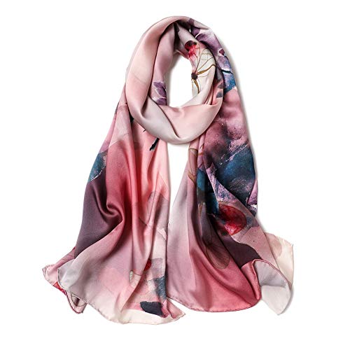 Women's Mulberry Silk Scarf Fashion Floral Sunscreen Shawls Wraps Scarves (YanYi07)