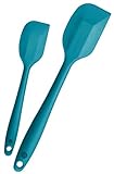 StarPack Basics Range Silicone Spatula Set Of 2 In FDA Grade With Hygienic Solid Coating + Bonus 101 Cooking Tips (Teal Blue)