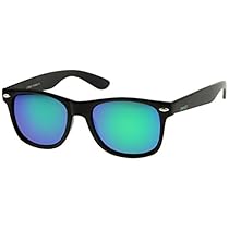 zeroUV - Matte Finish Reflective Color Mirror Lens Large Square Horn Rimmed Sunglasses 55mm (Matte / Green)