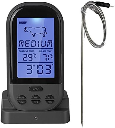 Wireless Barbecue Thermometer,iDeep Digital Meat Thermometer Cooking Thermometer Food Thermometer Instant Read Screen Timer Alert Function?about 98 Feet Range with Probe for BBQ Oven Picnic Kitchen
