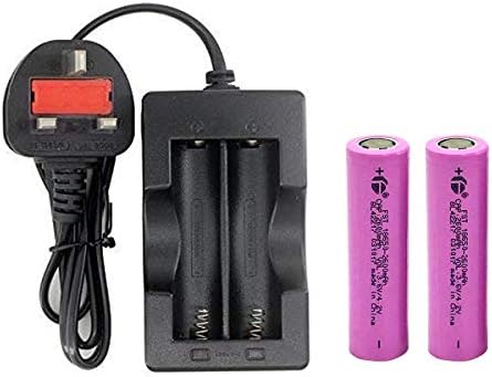 18650 Batteries and Charger Kit, High Power 3.7V 18650 Batteries and UK Charger, 2 Pieces Batteries for Powerful LED Torches/Headlamps/Flashlights, Not for E-cigs