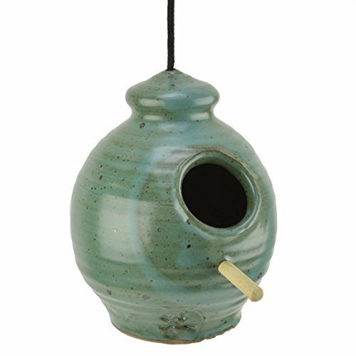 Anthony Stoneware Chickadee Bird Feeder, Teal