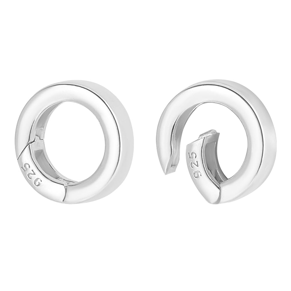 PH PandaHall 2pcs 925 Sterling Silver Spring Gate Rings, 12mm Round Bail Clasp Circle Jewelry Connector Snap Clasps Necklace Clasps and Closures Necklace Enhancer Connector for DIY Jewelry Making