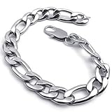 KONOV Wide Stainless Steel Figaro Mens Bracelet, Color Silver, 11mm, 9 Inch