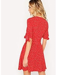 Milumia Vestido de mujer con botones en la parte delantera, estampado floral, cuello en V, manga corta