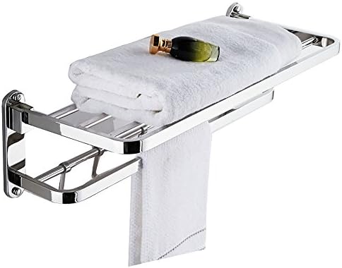 Absolutely Perfect Foldable Bathroom Shelf/Towel Rack with Five Removable Hooks, Wall Mountable, Polished Chrome 19.6IN