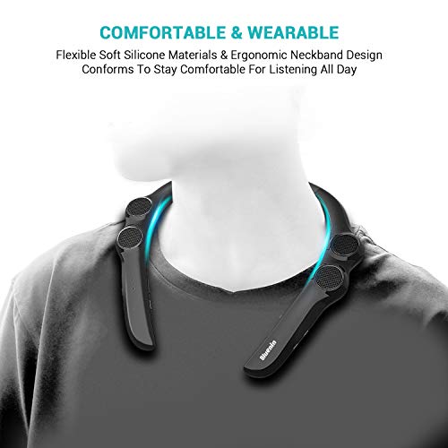 Neckband Bluetooth Wearable Speaker,Bluenin Wireless Portable Personal Speaker with Ture 3D Theater Stereo Sound,Bluetooth 5.0 Lightweight Outdoor Sport Speaker CVC 8.0 Noise Cancelling Built-in Mic