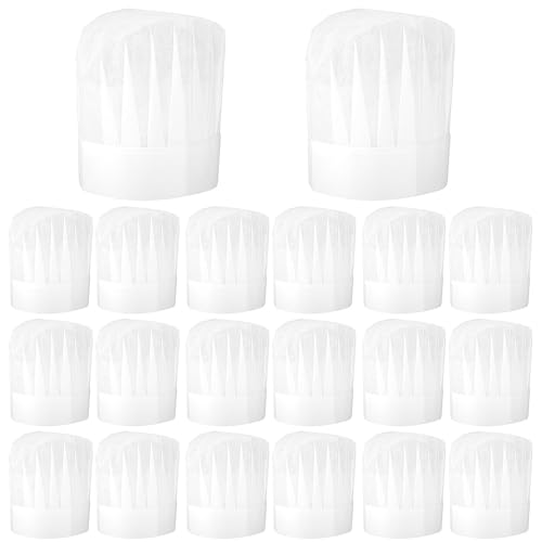 20 Pack Disposable kids Chef Hat, Adjustable Non Woven Bakery Hats for kids, Disposable DIY Kitchen Cooking Chef Cap for Cooking, Baking, Pizza Party, Hibachi Party Decorations (White/27 * 20cm)