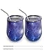 GIGRIN Insulated Wine Tumbler, Stemless Wine Glasses with Lid and Straw, 12oz Stainless Steel Wine Cups for Coffee, Drinks, Champagne, Cocktails, Cleaning Brushes Included (2 Pack, Star Blue)