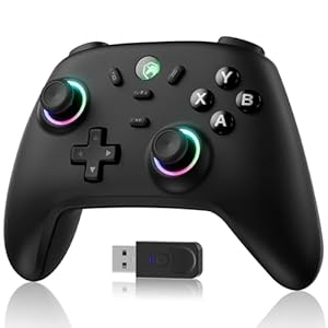 PC コントローラー 無線/有線接続 2.4Gレシバー付き ホール効果スティック RGBライト 1000Hz ポーリングレート TURBO連射 ブラック