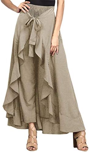 MuCoo Women's Solid Ruffle Wide Leg Tie-Waist Maxi Long Chiffon Palazzo Overlay Pant Skirts