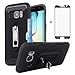 Phone Case for Samsung Galaxy S7 Edge with Tempered Glass Screen Protector Cover and Credit Card Holder Cell Accessories Stand Slim Hard Wallet Glaxay S7edge S 7 Plus 7s 7edge Cases Women Men Black