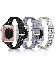 [3Pack]Bandiction Slim Lace Band Compatible With Apple Watch Bands 38mm 40mm 41mm 42mm 44mm 45mm for Women, Silicone Wristbands Strap Replacement for iWatch Series7/6/5/4/3/2/1/SE