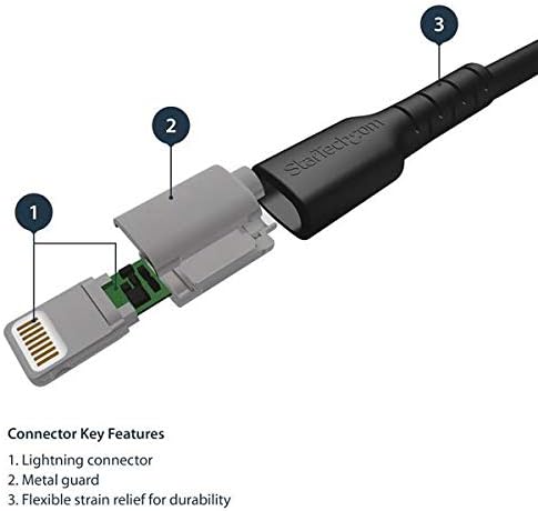 StarTech.com USB to Lightning Cable - 3.3 ft/1 m - MFi Certified Lightning Cable - Heavy Duty Lightning Cable - Black - Image 4