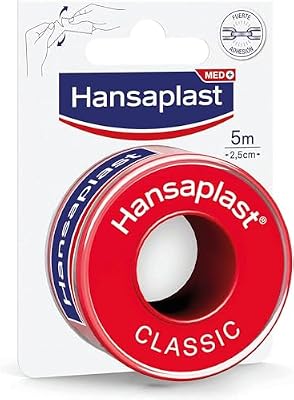 Fita adesiva Hansaplast Classic Adhesive, forte aderência, rasgões à mão, para fixar ligaduras e curativos de feridas, 5 m x 2,5 cm
