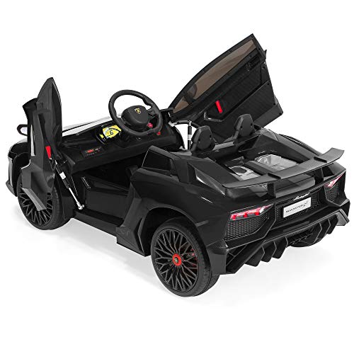 Best Choice Products Kids 12V Ride On Lamborghini Aventador SV Sports Car Toy w/ Parent Control, AUX Cable, 2 Speeds, LED Lights, Sounds - Black - Thumbnail 4