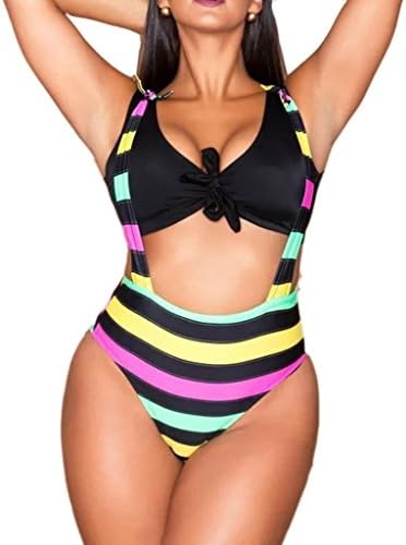 Dreamsoar Womens Plus Size Thick Stripe two-piece Swimwear Swimsuit XXL Black