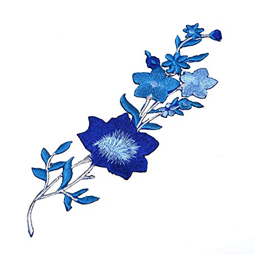 Monrocco 4 Pcs Flowers Embroidered Patch Sticker for Clothing Jacket Jeans Lace Applique DIY Clothes Decorations Fabric Patches (Blue)