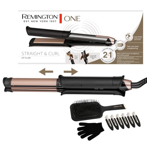 Remington ONE Glätteisen & Lockenstab [2in1 Multistyler] Glätt-/Lockenmodus mit zuschaltbarer beheizter Außenfläche (inkl. Bürste, Klammern, Handschuh