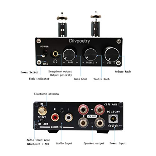 Dilvpoetry R50 6J4 Bluetooth Tube Amplifier HiFi Audio Stereo Digital Headphone Amplifiers Treble Bass Desktop Preamplifier Preamp(Black) - Thumbnail 3