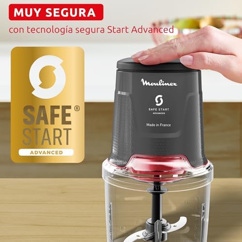 Easy Press, Cortador de alimentos, 600 W, capacidade de 500 ml, 4 lâminas afiadas em aço inoxidável, Safe Start Tecnologia avançada, 3 funções, Lavador de loiça, Cinzento, AT740HF1