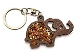 Keychain / Keyring Made of Natural Wood and Filled with Genuine Amber Elephant