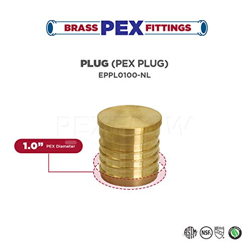 Pexflow EPPL0100-5 PEX Barb Plug End Cap Pipe Fitting, 1", Brass, 5 piece - Thumbnail 3