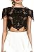 Simplee Women's Short Sleeve Sheer Mesh Floral Lace Crochet Crop Top Sexy Scallop Blouse Black 0/2