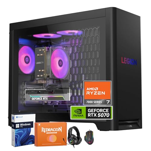 Lenovo Legion Tower 5 Gaming Desktop, NVIDIA GeForce RTX 5070 12GB GDDR7, AMD Ryzen 7 7800X3D, 32GB DDR5 5600MHz, 2TB SSD, WiFi 6E, Legion Cooling, ARGB Fans, Win 11 Pro, W/Gaming Headset Kit