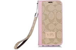 WONSLOVI Flip Case for iPhone 13 Pro Max with Card Holder, Luxury Stylish Monogram Magnetic Shockproof Leather Flip Cover Case with Wrist Lanyard for Apple iPhone 13 Pro Max 6.7 inch 2021 Release Pink