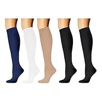 5 Pairs Graduated Compression Socks for Women & Men, Running Socks, Knee High Compression Sport Socks for Basketball Athletic Nurse Medical Edema Travel Pregnancy 20-30 mmHg