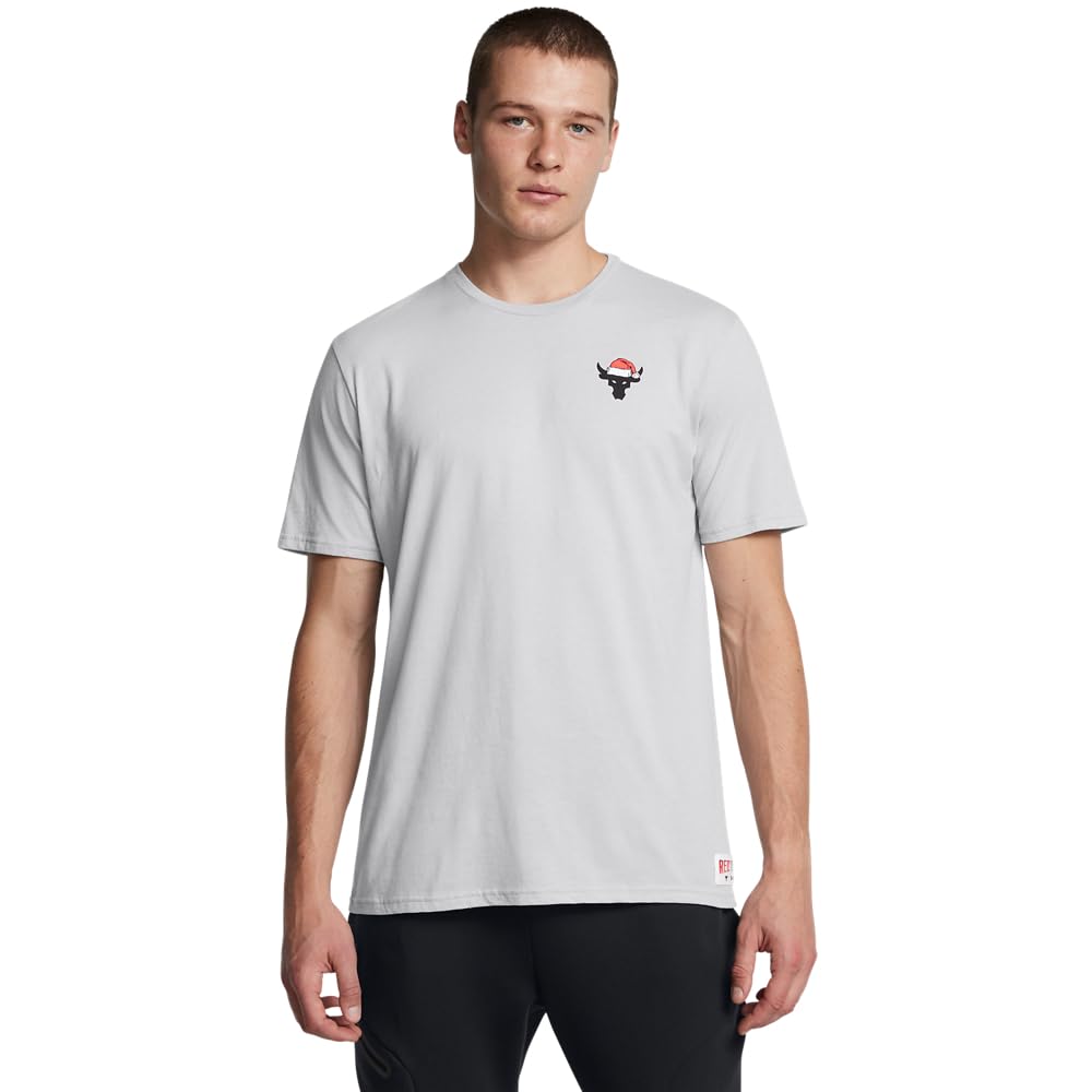 Under Armour Men’s Project Rock Red One Sleighin Gains Short Sleeve T Shirt, (011) Mod Gray Medium Heather / / Black, Medium