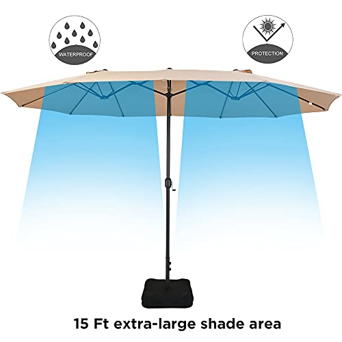 Patio Watcher 15 Ft Patio Double Sided Umbrella with Base, Extra Large