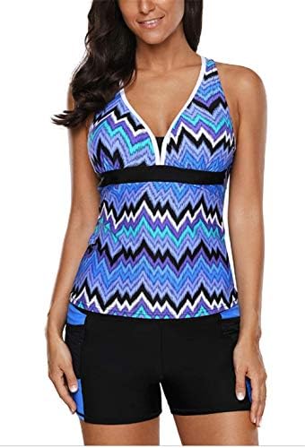 GDL Women Two-Piece Tankini Swimsuits Multicolor Print V-Neck Short Set Bathing Suits Plus Size