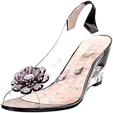Marolaya Womens Summer Peep-toe Pump Jelly Transparent Shoes Wedges Heels Sandals