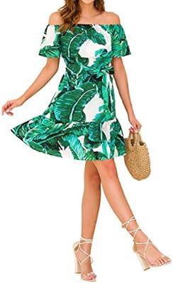 Women Casual Leaves Floral Beach Vacation Dresses Size Xl