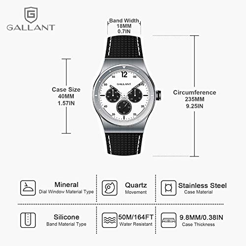 Men\'s Watch Stainless Steel Watch for Men Sporty Calendar Quartz Unisex Watch with 5ATM Waterproof Multi Dial Black Silicone Strap Stylish Couple Gift