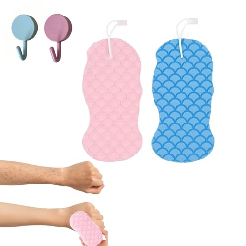 exfoliating Bath Sponge - 3D Super Soft Body Scrub Sponge for Dead Skin Removal, Reusable Skin-Friendly Exfoliator Also a Gentle Bath Sponge for Baby, for Adults, Kids & Pregnant Women (Blue+Pink)