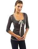 PattyBoutik Women's Scoop Neck Lace Up Long Sleeve Blouse