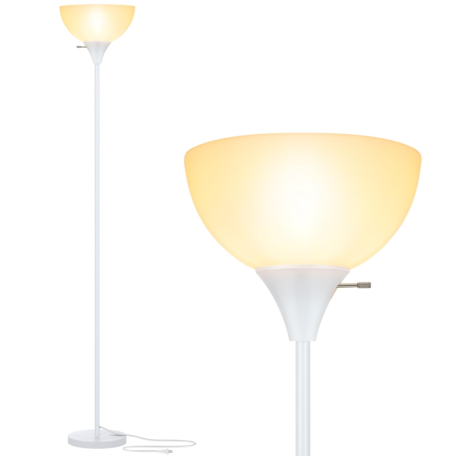 Photo 1 of Coucrek Floor Lamp, LED Standing Lamps with White Plastic Shade, Corner Floor Lights for Living Room Bedroom, Rotary Switch, Bulb not Included, White