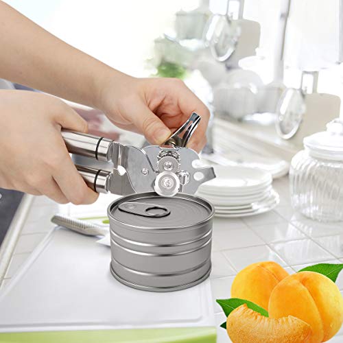 Stainless Steel Can Opener Manual Food-safe Good Gripswith Built-in Bottle Opener Smooth Edge Swing Away Comfort Grips (Silver) - Thumbnail 6