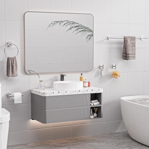 sunzone Bathroom Accessories Set, 5 Pieces Towel Bar, 60 cm Towel Bar, Towel Ring, Bathrobe Towel Hook, Toilet Paper Holder, 304 Stainless Steel, Silver