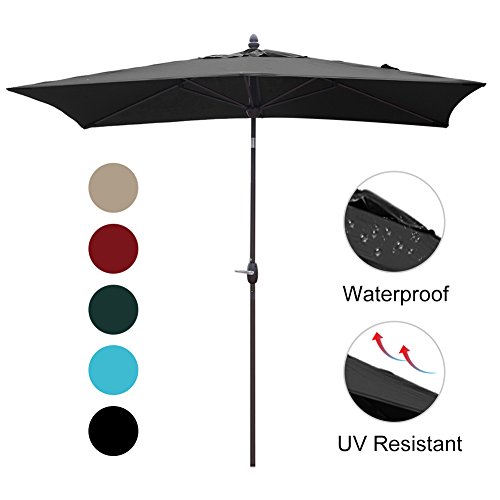 SORARA Patio Umbrella Rectangular Outdoor Market Table Umbrella with Push Button Tilt&Crank&Umbrella Cover, 6.5' x 10', Black