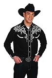 Men's Cotton Blend Retro Leaf Embroidery Western Shirt-Black-Medium