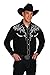 Men's Cotton Blend Retro Leaf Embroidery Western Shirt-Black-XL