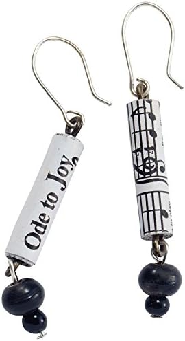 Women's Drop Earrings - Beethoven's Ode to Joy - Handmade - Lacquered Paper Beads